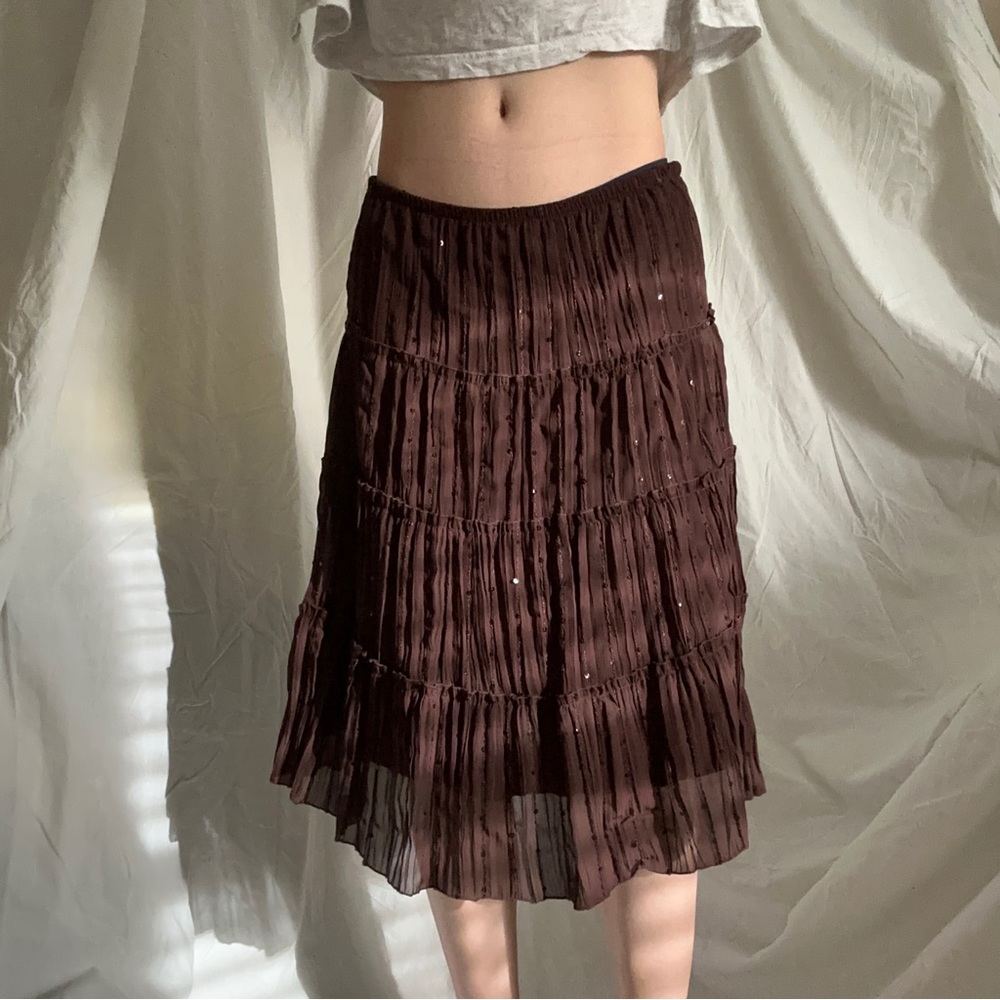 vtg y2k swamp fairycore sequined tiered chocolate brown skirt
